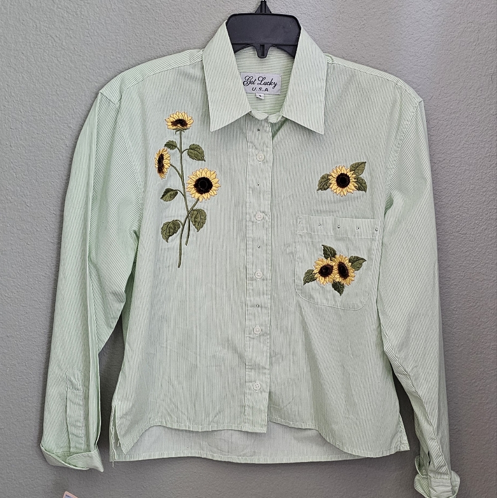 Vintage sunflower button down Blouse shirt  small
